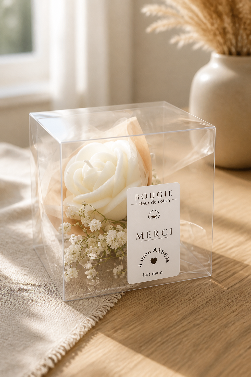 Bougie Merci Maîtresse / ATSEM - Fleur de coton