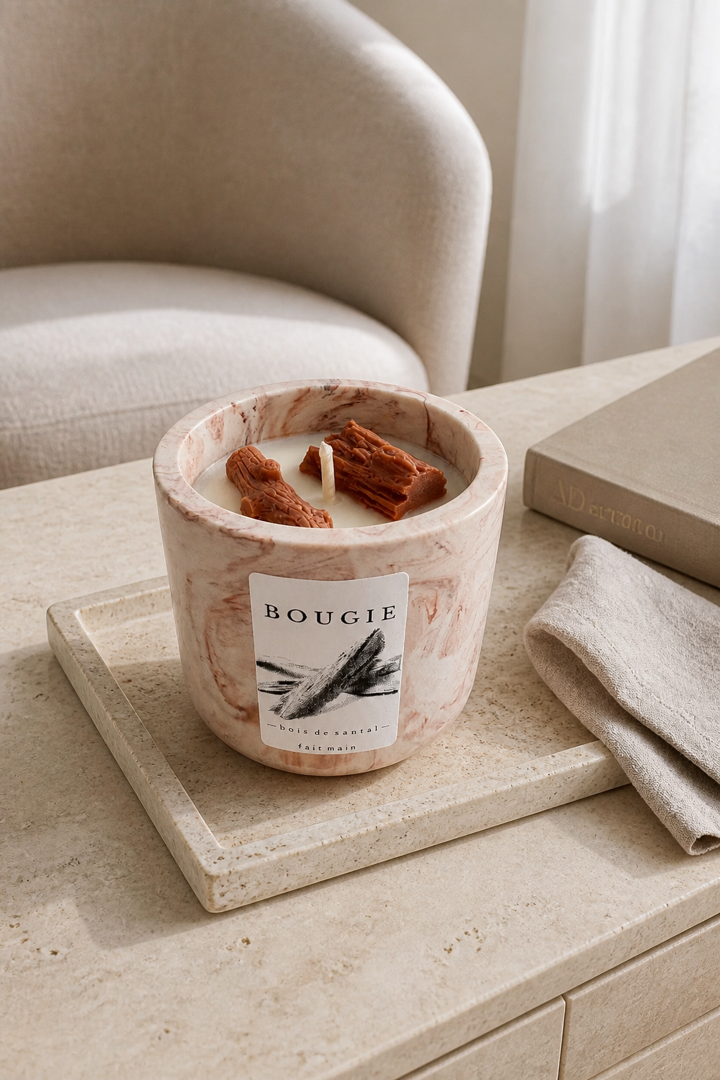 Bougie Bois de santal dans Jesmonite