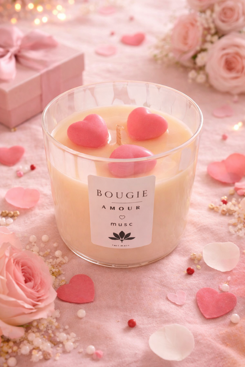 Bougie coeurs parfumée musc à la cire de soja 